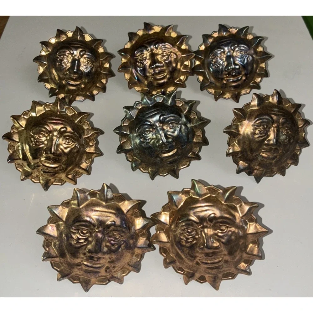 Napkin Rings Celestial Sun Face Brass‎ Tone Metal Set Of 8 Vintage